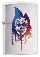 Zippo 29721 Skull Flame Brushed Chrome Lighter
