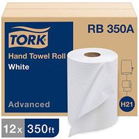 Tork Advanced Hand Towel Roll H21, Disposable Paper Towel Roll RB350A, 100% Recycled, Absorbent & Soft, 1-Ply, White - 12 Rolls x 350 ft