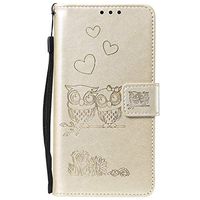 Lomogo Embossed Owl Samsung Galaxy S5 / G900 Case Leather Wallet Case with Kickstand Card Holder Shockproof Flip Case Cover for Samsung Galaxy S5 - LOHHA100106 Gold