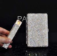 TISHAA Dazzling Rhinestone Bling USB Rechargeable Coil Windproof Slim Cigarette Lighter (White)