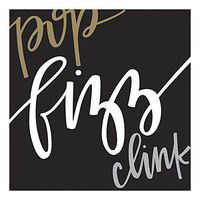 Graphique Pop Clink Fizz Party Napkins - 20 Soft Triple-Ply Tissue Napkins With Cursive"Pop Clink Fizz" Message on Black Background, 5" x 5"