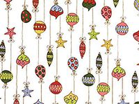 Pack Of 1, 40" X 100' 1.0 Mil Merry Ornaments Christmas Print Cello Rolls W/Dangling Whimsical Ornaments Made In USA