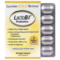 California Gold Nutrition LactoBif Probiotics 5 Billion CFU 60 Veggie Caps, Milk-Free, Fish Free, Gluten-Free, Peanut Free, Salt-Free, Soy-Free, Sugar-Free, Vegetarian, Wheat-Free, Yeast-Free, CGN