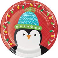 Creative Converting 332073 Santa and Friends Dessert Plates, Red