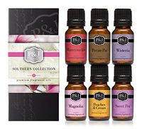 Southern Set of 6 Premium Grade Fragrance Oils - Pecan Pie, Peaches & Cream, Magnolia, Wisteria, Honeysuckle, and Sweet Pea