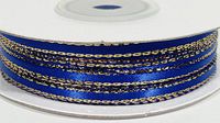 Ben Collection 1/8" X 100 Yards Double Face Satin Ribbon with Metallic Gold & Silver Edge (Royal & Gold)