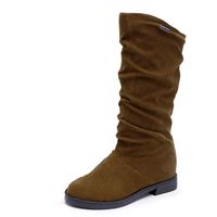 Women Lady Mid-Calf Low Heel Boots,Pocciol Women's Winter Warm Faux Suede Slip-on Wide Calf Boots (Brown, US:6.5)