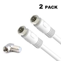 Coaxial Cable 1ft, TV Antenna Cable Short with Right Angle Connectors, 2-Pack 0.3m RFAdapter White 75 Ohm Quad Shield Digital RG6 Coax Cables with F-Male Connectors, Ideal for TV Antenna DVR Satellite
