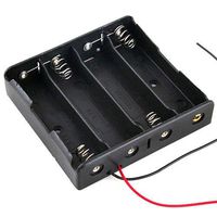 Plastic Battery Storage Case Box Holder for 4 x 18650 Black with 6" Wire Leads