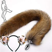 2Pcs, Ears Headband + Three Sizes Long Brown B-ü-t-t P-l-ǔ-g Fox Tail Massager Halloween Party Tōys Prǒps (Style 4, S)