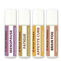 Wild Thera. Menopause Support Set of 4 x 10ml. Pure Pre-Diluted Certified Aromatherapy Oils for Food Cravings, Hot Flashes, Sweats, Chills, Mental Clarity, Fatigue, Burnout and Appetite Control.
