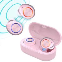 True Wireless V5.0 Bluetooth Earbuds,Waterpoof LED Sports in-Ear Headphones, HD Sound Earphone with Charging Case (Pink)