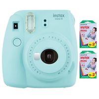 Fujifilm Instax Mini 9 Instant Camera (Ice Blue) with 2 x Instant Twin Film Pack (40 Exposures) (Renewed)