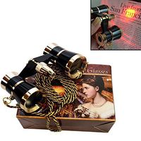 HQRP Opera Glasses Black w/Crystal Clear Optic (CCO) Gold Trim w/Necklace Chain/with Red Light