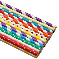 Kylin Express 100 Count Colored Decorative Paper Straws Disposable Drinking Straws, Multicolored