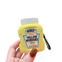 BONTOUJOUR AirPods Case, Super Funny Creative Stylish Condiment Ketchup Package Bottle Design AirPods Case, Soft Silicone Earphone Protection Skin for AirPods1&2+Hook -Yellow Mustard