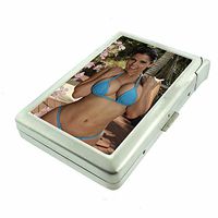 Hawaii Pin Up Girls Island Babes USA D3 Cigarette Case Lighter Smoking King Size Cigarettes Silver Metal Wallet 4" X 2.75" RFID Protection