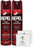 Repel Tick Defense 6.5 Ounce Aerosol Spray (2 Count) + (2) Bonus Moist towelettes