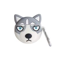 UR Sunshine AirPods Pro Case, Super Cute Funny Husky Face Shape Soft Silicone Case Dog Silly Expression Cover Protective Skin for AirPodsPro/3 +Hook-Grey
