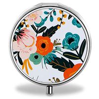 IMLONE Pill Organizer, Customized Girls Vintage Pattern Cushion and Glitter Pill Boxes with 3 Components and Mirror for Travelling and Daily Needs