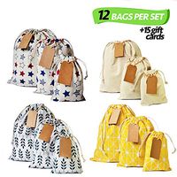 Erimova - 12x Gift Bags + Bonus 15 Gift Tags & String! Reusable Bags with Drawstring, Gift Bags Bulk for Weddings Birthdays Baby shower Arts Crafts, S-M-L, Canvas Bags, Drawstring Gift Bags. 1st Ed.