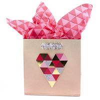 Hallmark Signature 5" Small Gift Bag with Tissue Paper (Geometric Heart, Foil and Glitter) for Valentines Day, Anniversary, Bridal Showers, Sweetest Day and More