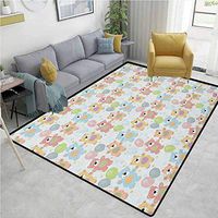 Nursery Moiré Kids Carpet Playmat Rug, Happy Teddy Bears Balloons Celebrating Cute Drawing Effect, Easy Maintenance Area Rug Living Room Bedroom Carpet(6'x 9') Pale Pink Pale Yellow Pale Blue