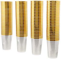 100 Count Hard Plastic 12 Ounce Party Cups 12 oz Old Fashioned Tumblers Ideal for Home, Office, Bars, Wedding, Bridal and Baby Shower, Birthday, Retirement, Anniversary, party (Gold Rim)