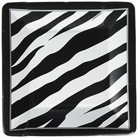 Disposable Classic Black and White Zebra Stripes Square Dessert Plates Party Tableware, Paper, 7" x 7", Pack of 18