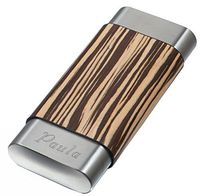 Personalized Visol Carver Zebrawood and Steel Cigar Case (3 Cigars) with Free Engraving
