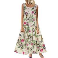 Women's Sleeveless Maxi Dresses, Clearance Sale! Ladies Summer Casual Plus Size Floral Printed Vintage Beach Tank Dress