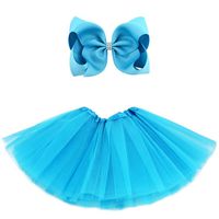 BGFKS 5 Layered Tulle Tutu Skirt for Girls with Hairbow and Hairties, Ballet Dressing Up Kid Tutu Skirt (Blue, 2-8 Years Old)