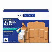 Care Science Antibacterial Fabric Adhesive Bandages, 100 ct Assorted Sizes | Flexible + Breathable Protection Helps Prevent Infection for First Aid and Wound Care