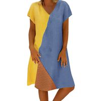 Women's Plus Size S-XXL Dresses Summer V-Neck Short Sleeve Midi Dress Daily Color-Block Bohemian Vintage Dresses (M)