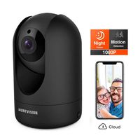 Huntvision Security Camera, Surveillance Camera, 1080p/Pan/Tilt/Zoom Smart Wi-Fi Camera with Night Vision, Free Cloud Storage, Enhanced Real-Time 2-Way Audio, Motion/Sound Detection, Black