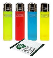 Clipper Shorts Lighter"Translucent Assorted" Collection with Leaf Lock Gear Premium Flints - 5 Item Bundle