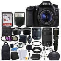 Canon EOS 80D DSLR Camera Body + Canon EF-S 18-55mm is STM & EF 75-300mm III Lens + 58mm 2X Lens + Wide Angle Lens + 32GB Memory Card + Flash + Quality Tripod + 3 Piece UV Filter Kit + Value Bundle