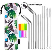 SEIVAN STRAWS Designer Pouch Set of 8 Stainless Steel Reusable Metal Straws with Silicone Tip-Drinking Straws for 30oz 20oz Yeti RTIC Tumbler - 8 Steel Straws, 12 Silicone Tips, 2 Straw Cleaning Brush