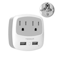 Germany France Travel Power Adapter,TESSAN Schuko Plug with 2 USB Ports 2 American Outlets, USA to Europe EU Spain Iceland Russia Adaptor(Type E/F)
