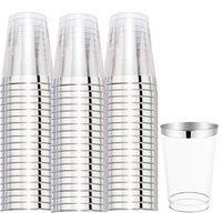 WELLIFE 100 PACK Silver Rim Plastic Cups 12 Oz, Silver Disposable Tumblers, Hard Plastic Cups Perfect for Party, Wedding and Other Cater Occasion