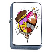 Pizza Love Flip Top Oil Lighter Em7 Smoking Cigarette Silver Case Included