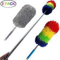 Tonmp 2 PCS Gray + Colorful Telescoping Microfiber Duster Extendable 18in to 48in - Flexible and Extendable Duster for Cleaning Ceiling Fan/Furniture/Keyboard/Cobweb