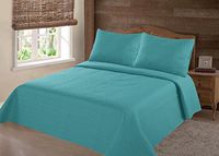 NEW 2/3PC NENA BED BEDSPREAD QUILT SET COVERLET SOLID STIPPLING STITCHE MODERN /Twin -Turquoise