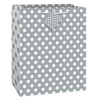 Unique Industries, Large Gift Bag, 12.5 x 10.5 inches - Silver Polka Dot