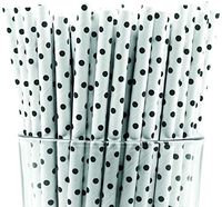 Pack of 150 Black Polka Dot Biodegradable 4-Ply Paper Drinking Straws (Compostable, Non-toxic, BPA-free)