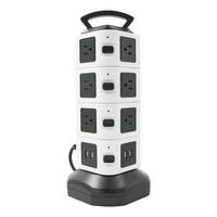 ETL UL1363 Certification Tower Power Strip Surge Protector White and Black 14 AC Outlet and 4 USB Charging Station 110V Tower Station with 6.5 feet 14 AWG Power Cord