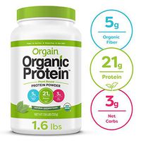 Orgain Organic Plant Based Protein Powder, Natural Unsweetened - Vegan, Low Net Carbs, Non Dairy, Gluten Free, Lactose Free, No Sugar Added, Soy Free, Kosher, Non-GMO, 1.59 Pound (Packaging May Vary)