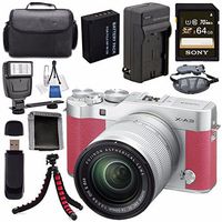 Fujifilm X-A3 Digital Camera w/16-50mm Lens (Pink) 16531659 + NP-W126 Lithium Ion Battery + External Rapid Charger + Sony 64GB SDXC Card + Case + Tripod + Flash + Card Reader + Card Wallet Bundle