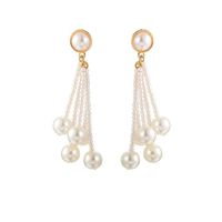 Women's Crystal Simulated Pearl 5 Chain Bridal Long Dangle Hook Earrings Ivory Color Gift for Valentine Wedding Anniversary