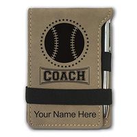 Mini Notepad, Baseball Coach, Personalized Engraving Included (Light Brown)